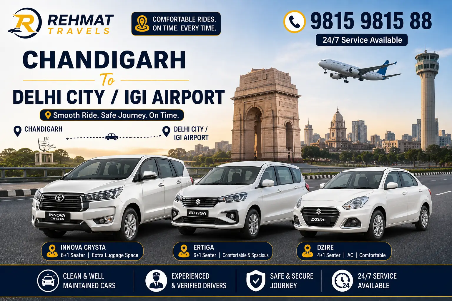 Chandigarh To Delhi Taxi Service - Rehmat Travels