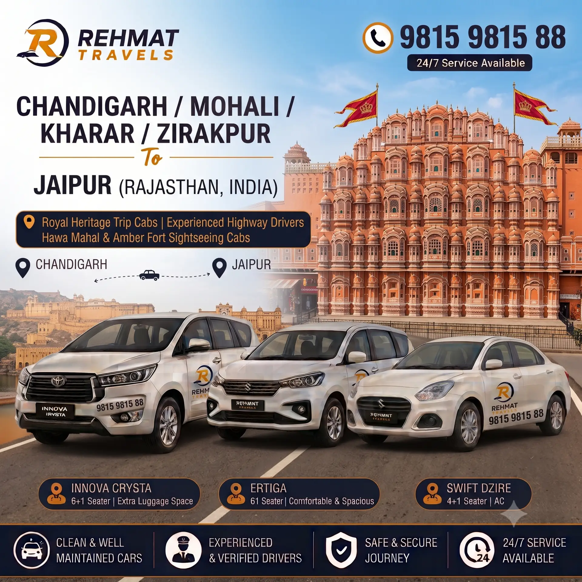 Chandigarh To Jaipur Taxi Service - Rehmat Travels