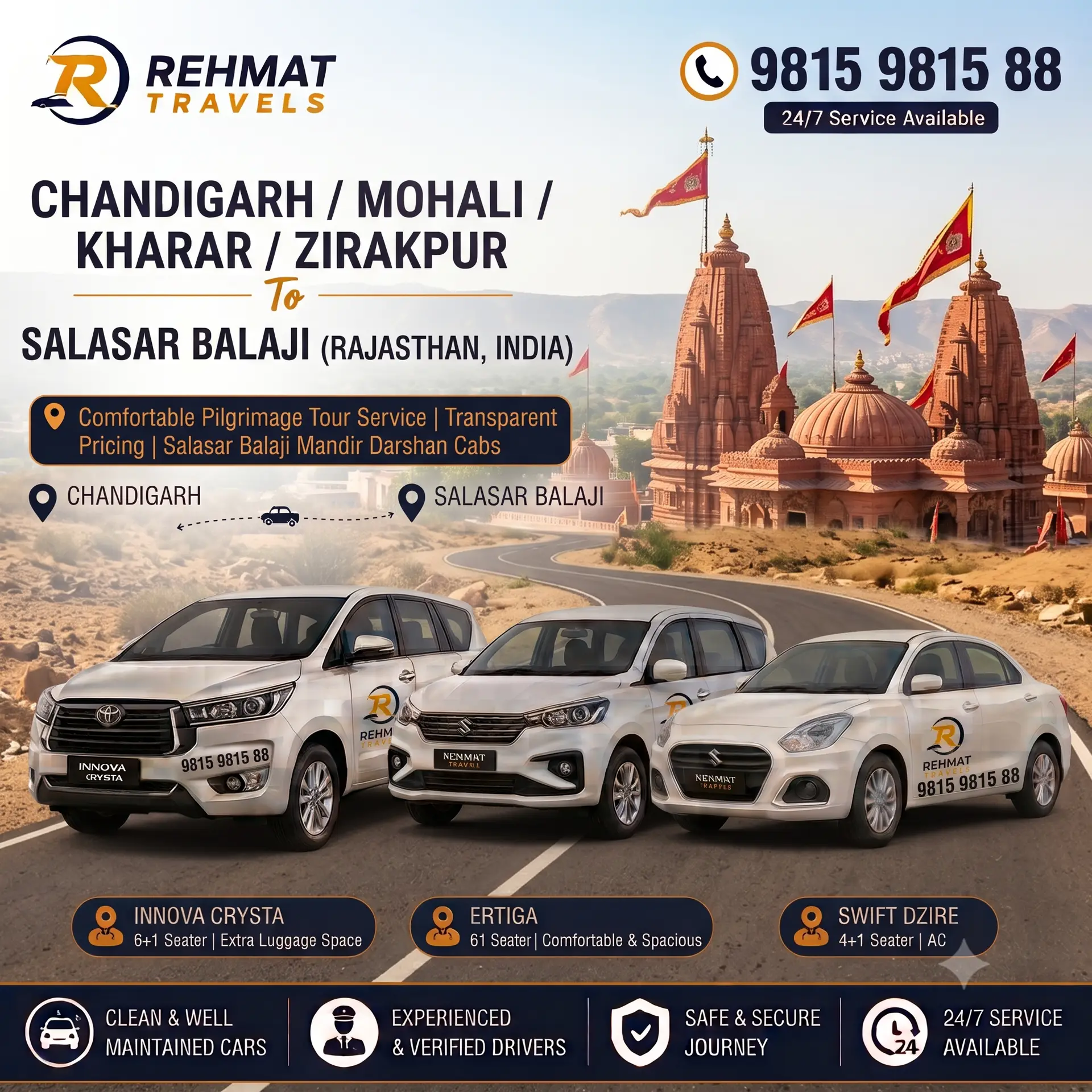 Chandigarh To Salasar Balaji Taxi Service - Rehmat Travels