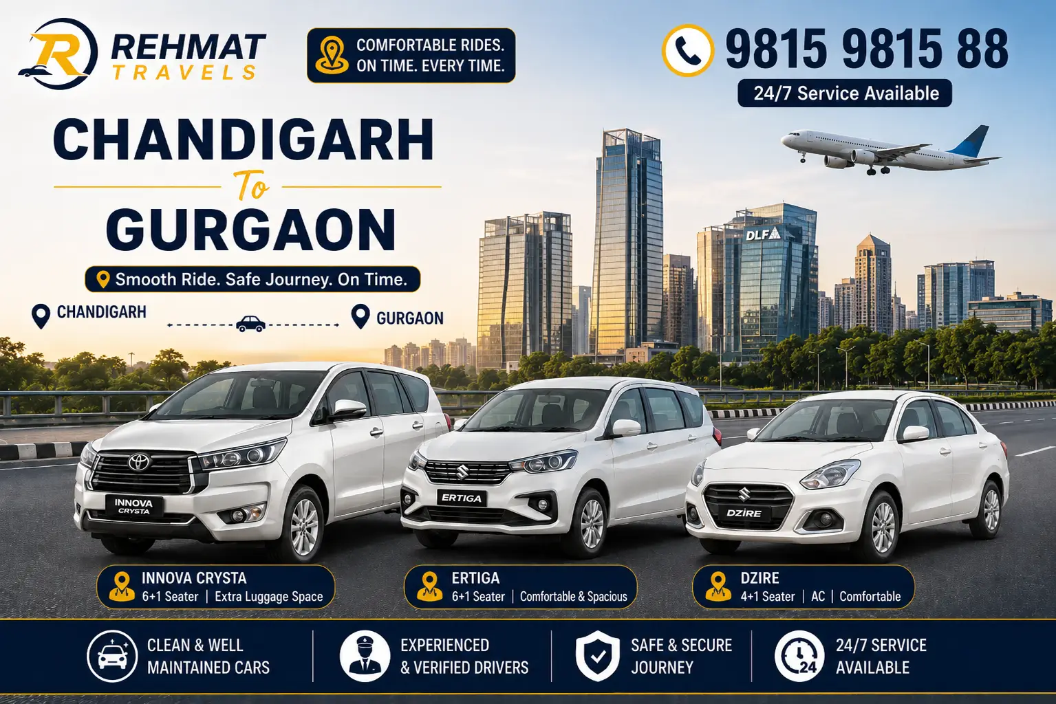 Chandigarh To Gurugram Taxi Service - Rehmat Travels